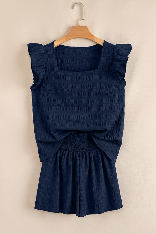 Women's Neck Top & High Waist Shorts Set